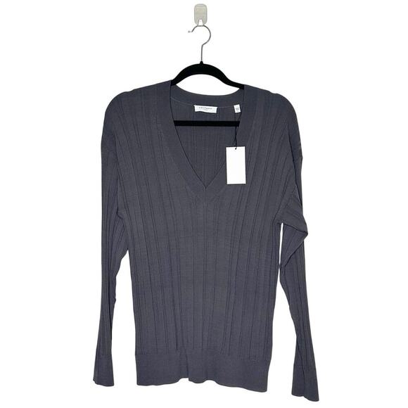 NWT Equipment Aderes V-Neck Jumper Ribbed Long Sleeve Sweater Gray Size Small - Picture 2 of 5
